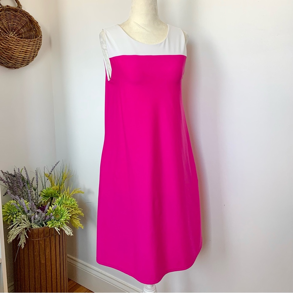 Jude Connally Hot Pink and White Sleeveless Shift Dress
